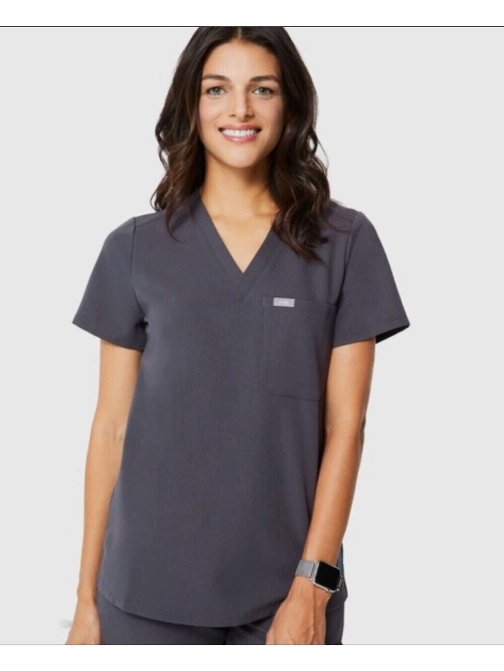 FIGS Leon Technical Collection Scrub Top Women's Medium Gray Short Sleeve V Neck